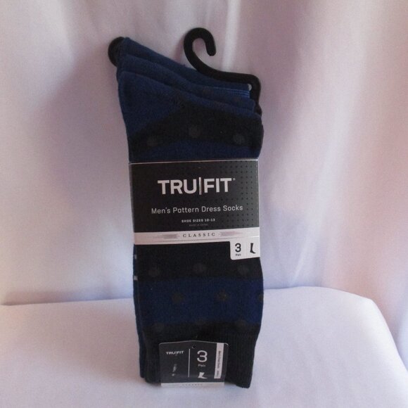3 Pairs TRU FIT MEN'S Pattern Dress Socks Shoe Sizes 10-13 - Picture 1 of 3
